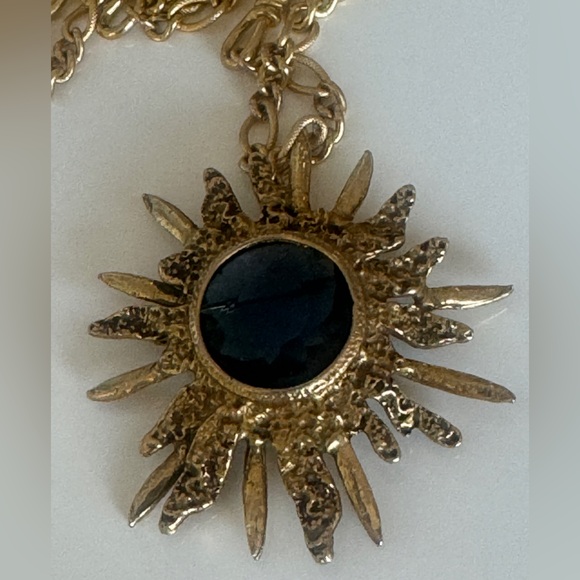 VINTAGE ACCESSOCRAFT NYC PENDANT BLUE GLASS STARBURST NECKLACE MIDCENTURY MINT - Picture 2 of 9